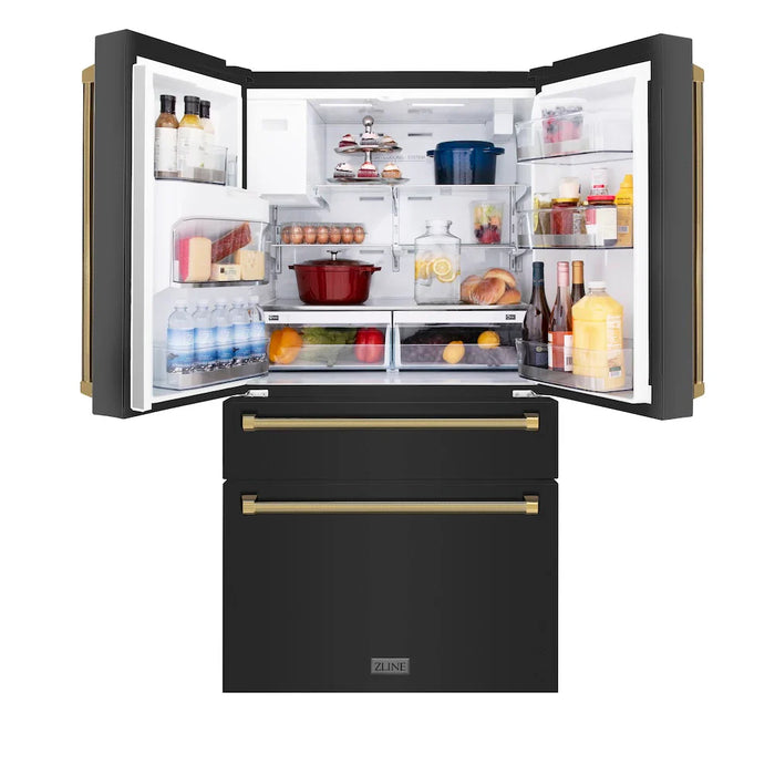 ZLINE Autograph Edition 36" Standard-Depth French Door External Water Dispenser Refrigerator, Dual Ice Maker, Fingerprint-Resistant Black Stainless Steel, Helix Handles RSMZ-W-36-BS-KG09K