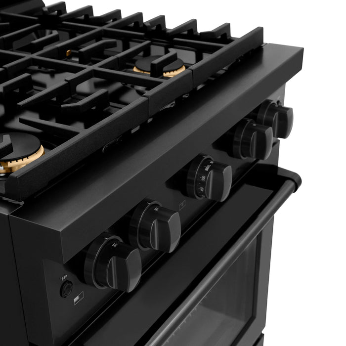 ZLINE 30"Paramount Dual Fuel Range Black Stainless Steel, Brass Burners SDRB-BR-3009K