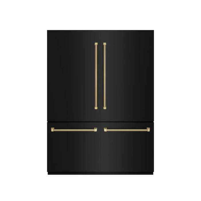 ZLINE Autograph Edition 60" French Door Built-In Bottom Freezer Refrigerator, Water Dispenser, Ice Maker, Black Stainless Steel, Graphite Gray Interior, Helix Handles GRBIVZ-BS60KCB09K