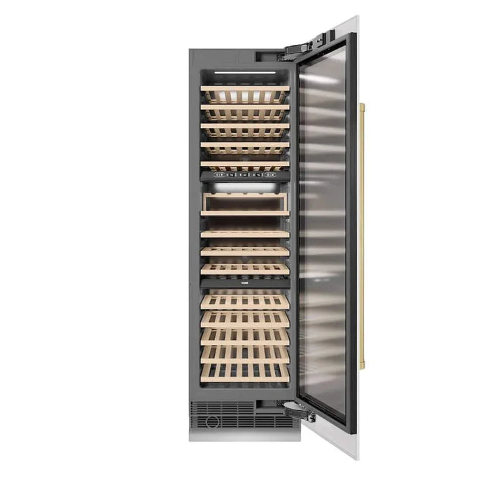 ZLINE 24"Triple Zone 100 Bottle Column Wine Cooler, White Matte Stainless Steel Champagne Bronze RCWVZ-WM-24-CB09K