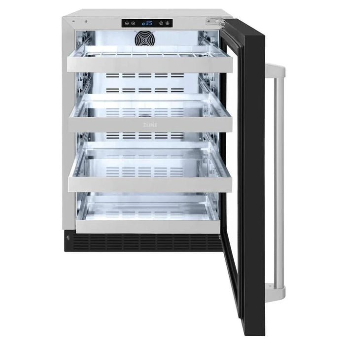 ZLINE 24" Touchstone 151 Can Beverage Fridge Black Matte Glass Door RBSO-BLM-2409K