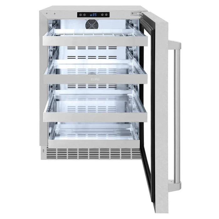 ZLINE 24" Touchstone 151 Can Beverage Fridge DuraSnow® Stainless Steel Glass Door RBSO-SN-2409K