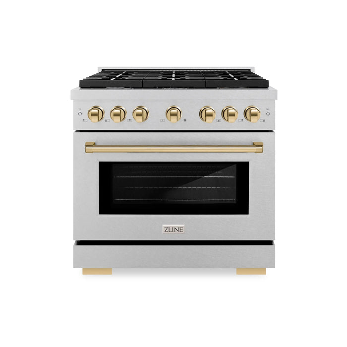 ZLINE 36"Paramount Dual Fuel Range DuraSnow® Gold SDRSZ-36-G09K