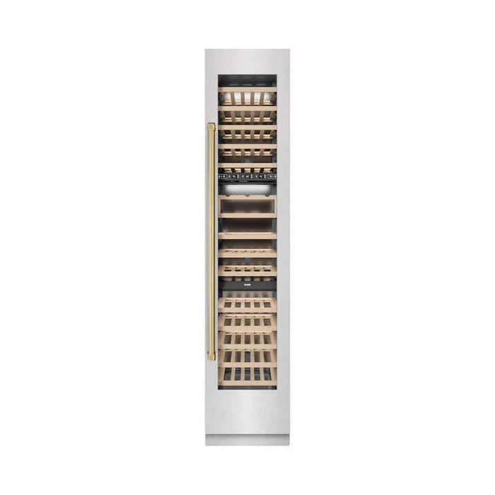 ZLINE 18"Triple Zone 68 Bottle Right Hinge Column Wine Cooler, DuraSnow® Stainless Steel Polished Gold RCWVRZ-SN-18-G09K