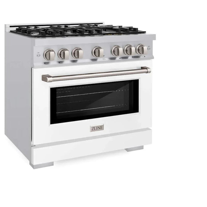 ZLINE 36" Select Dual Fuel Range Gas Cooktop Electric Convection Oven Stainless Steel White Matte Door HDR-WM-3609K