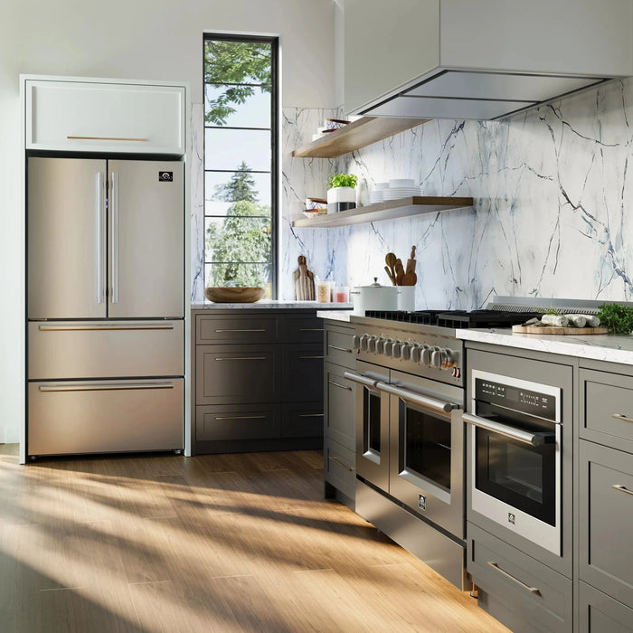 Forno Appliance Package - 48" Gas Range, Wall Mount Range Hood and 60" Refrigerator FBDL-018-04CAUS09K