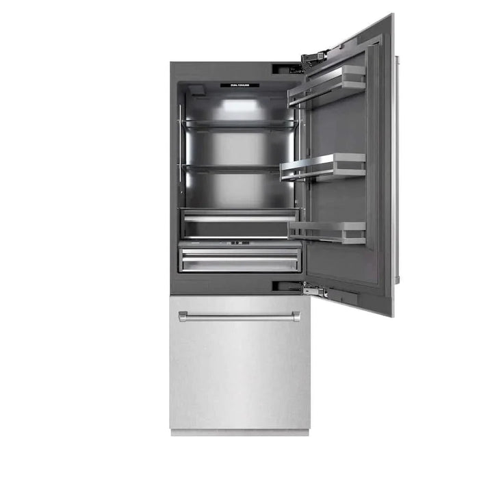 ZLINE 30" Panel Ready Built-In Bottom Freezer Refrigerator,Water Dispenser, Ice Maker, DuraSnow® Stainless Steel,Graphite Gray, GRBIV-SN-3009K