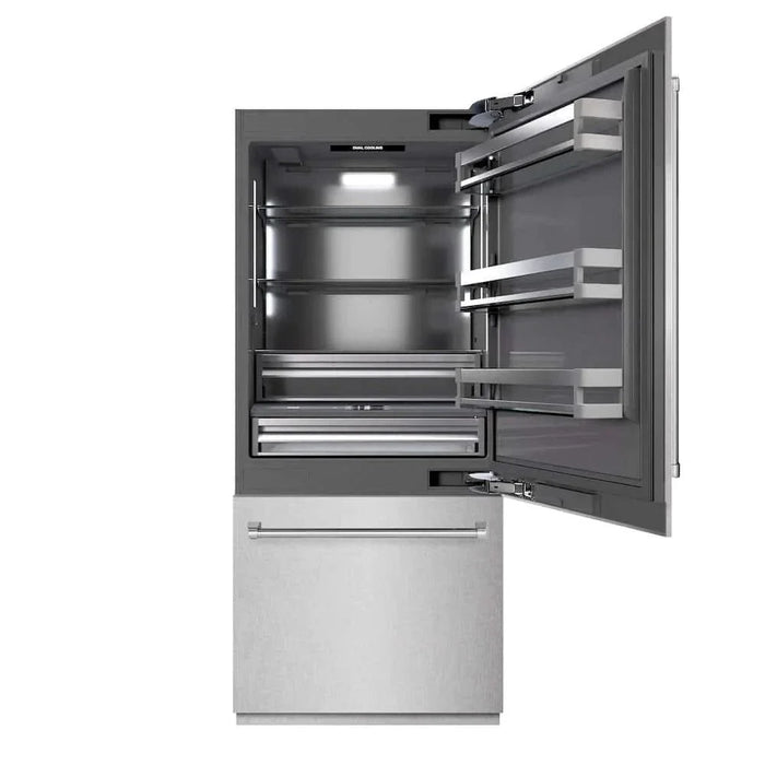 ZLINE 36" Built-In Bottom Freezer Refrigerator,Water Dispenser, Ice Maker, DuraSnow® Stainless Steel Graphite Gray GRBIT-SN-3609K