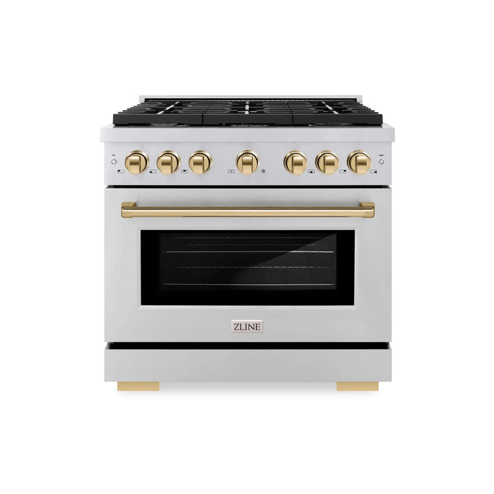 ZLINE 36"Paramount Dual Fuel Range Stainless Steel Gold SDRZ-36-G09K