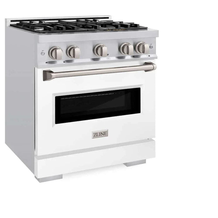 ZLINE 30" Dual Fuel Range, Gas Cooktop, Electric Convection Oven Stainless Steel, White Matte Door CDR-WM-3009K