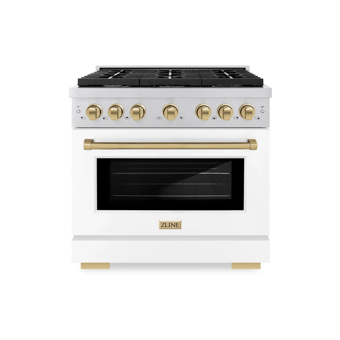 ZLINE 36"Paramount Dual Fuel Range White Matte Champagne Bronze SDRZ-WM-36-CB09K