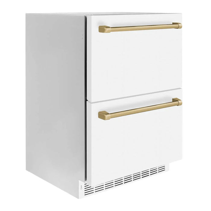 ZLINE Autograph Edition 24" Touchstone 168 Can Outdoor-Rated Dual Refrigerator Drawer, White Matte Door, Accents  RDSOZ-WM-24-CB09K