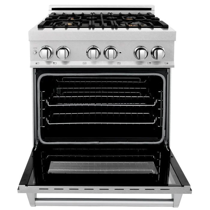 ZLINE 30" Dual Fuel Range, DuraSnow, Stainless, Brass Burners, Griddle RAS-SN-BR-GR-3009K