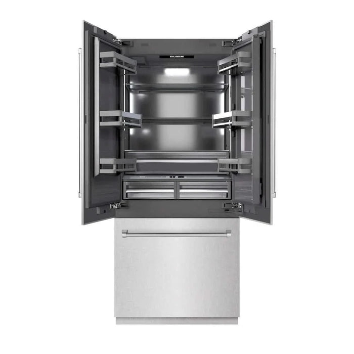 ZLINE 36" Panel Ready Built-In Bottom Freezer Refrigerator,Water Dispenser, Ice Maker, DuraSnow® Stainless Steel,Graphite Gray, GRBIV-SN-3609K