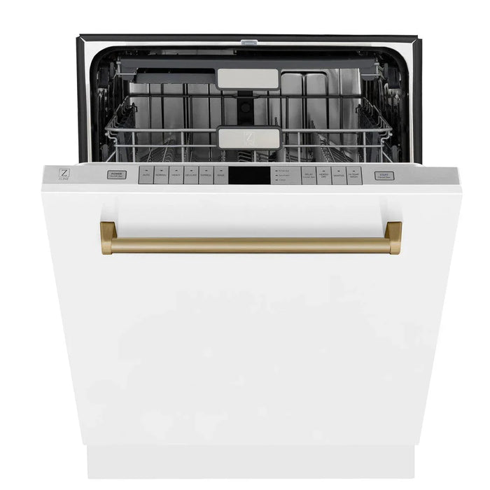 ZLINE Autograph 24" Dishwasher, White Door, Bronze DWMTZ-WM-24-CB09K