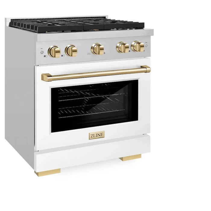 ZLINE 30"Paramount Dual Fuel Range White Matte Gold SDRZ-WM-30-G09K