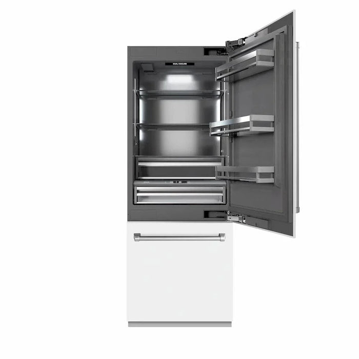 ZLINE 30" Panel Ready Built-In Bottom Freezer Refrigerator,Water Dispenser, Ice Maker, White Matte, Graphite Gray, GRBIV-WM-3009K