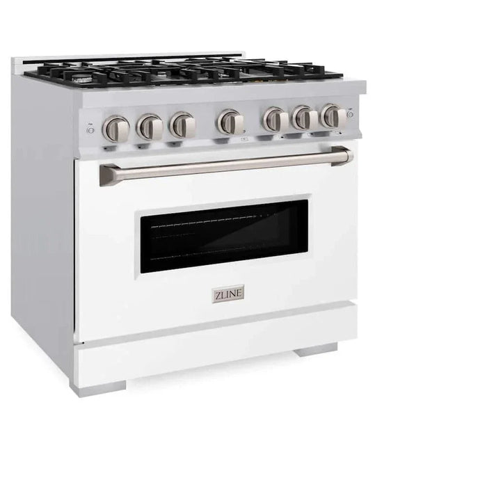 ZLINE 36" Dual Fuel Range, Gas Cooktop, Electric Convection Oven Stainless Steel, White Matte Door CDR-WM-3609K