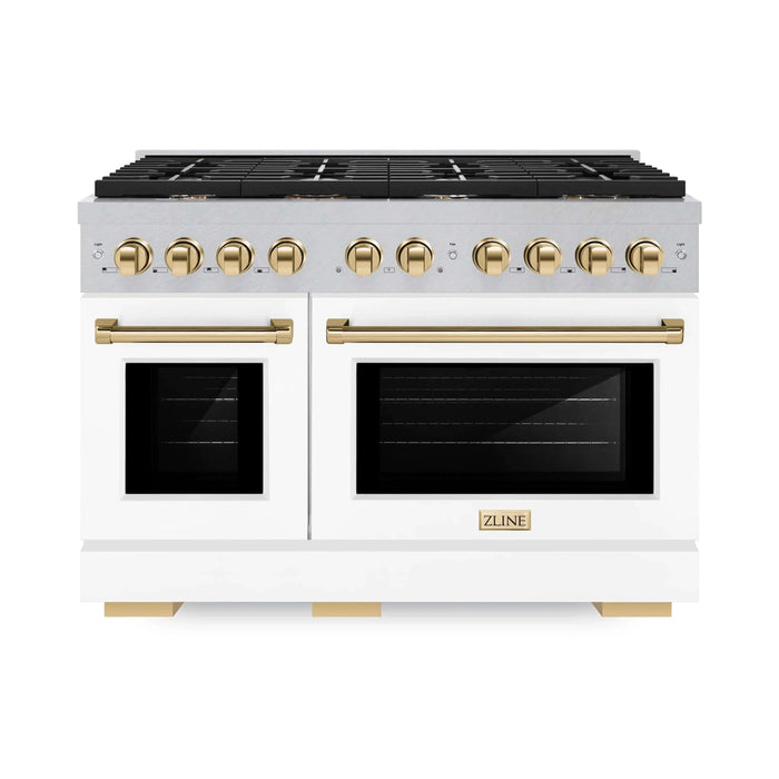 ZLINE 48"Paramount Dual Fuel Range DuraSnow® White Matte, Gold SDRSZ-WM-48-G09K