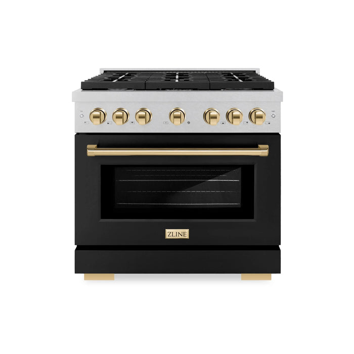 ZLINE 36"Paramount Dual Fuel Range DuraSnow® Black Matte, Gold SDRSZ-BLM-36-G09K