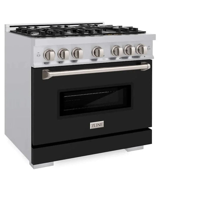ZLINE 36" Dual Fuel Range, Gas Cooktop, Electric Convection Oven Stainless Steel, Black Matte Door CDR-BLM-3609K