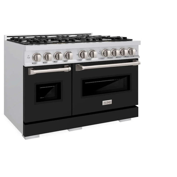 ZLINE 48" Classic Double Oven Dual Fuel Range, 8 Burner Gas Cooktop, Stainless Steel, Black Matte Doors CDR-BLM-4809K