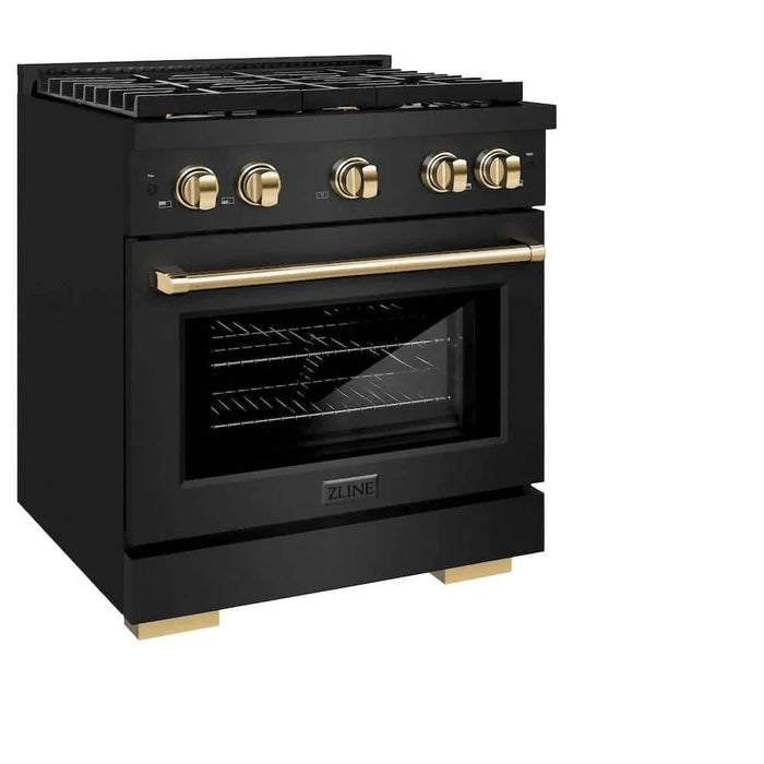 ZLINE 30"Gas Range, Convection Gas Oven, Black, Gold, SGRBZ-30-G09K