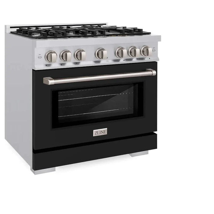 ZLINE 36" Select Dual Fuel Range Gas Cooktop Electric Convection Oven Stainless Steel Black Matte Door HDR-BLM-3609K