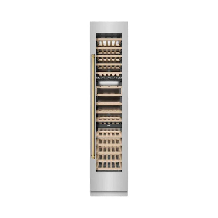 ZLINE 18"Triple Zone 68 Bottle Right Hinge Column Wine Cooler, Stainless Steel Polished Gold RCWVRZ-30418-G09K