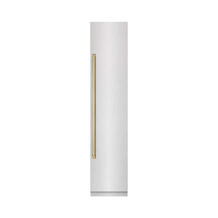 ZLINE 18" Right Hinge Column Freezer DuraSnow® Stainless Steel, Graphite Gray Interior Polished Gold RCFVRZ-SN-18-G09K