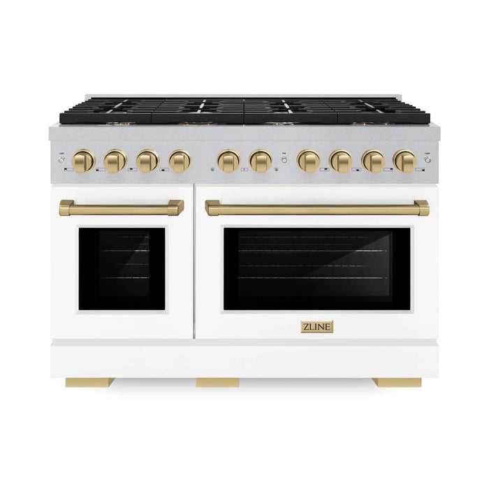 ZLINE 48"Paramount Dual Fuel Range DuraSnow® White Matte, Champagne Bronze SDRSZ-WM-48-CB09K