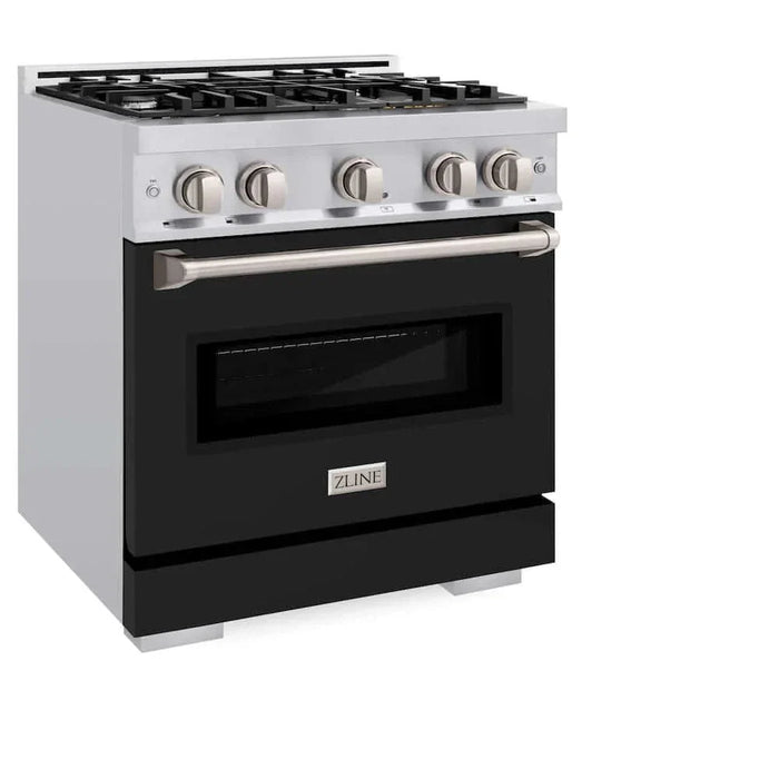 ZLINE 30" Dual Fuel Range, Gas Cooktop, Electric Convection Oven Stainless Steel, Black Matte Door CDR-BLM-3009K