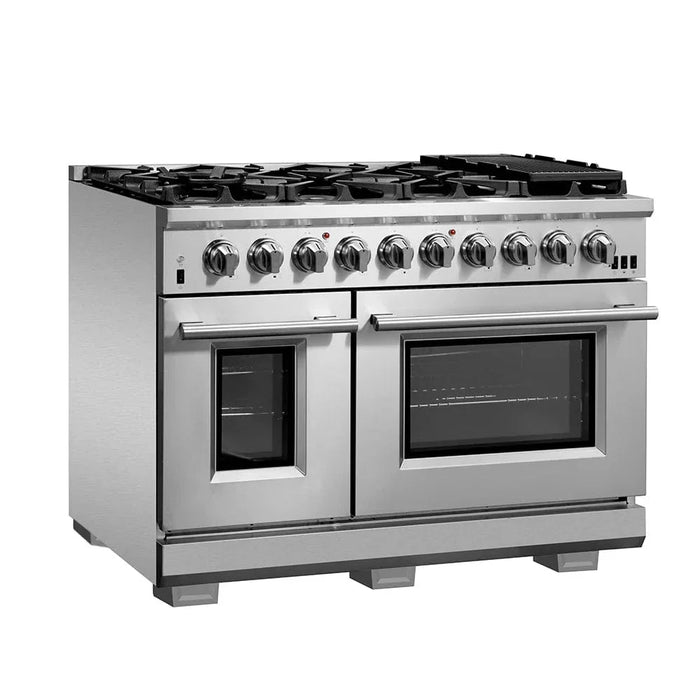 Forno Appliance Package - 48 Inch Pro Gas Range, Wall Mount Range Hood, Refrigerator FBDL-019-05US09K