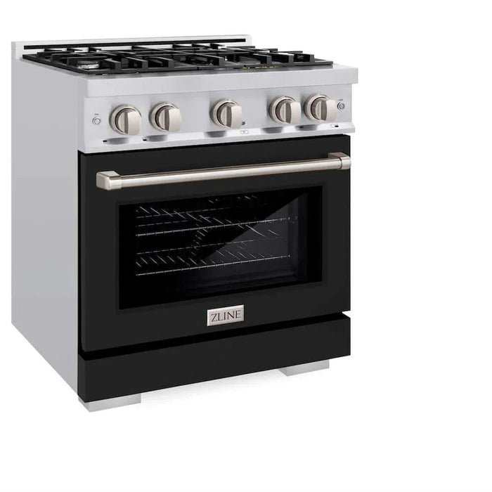 ZLINE 30" Select Dual Fuel Range Gas Cooktop Electric Convection Oven Stainless Steel Black Matte Door HDR-BLM-3009K