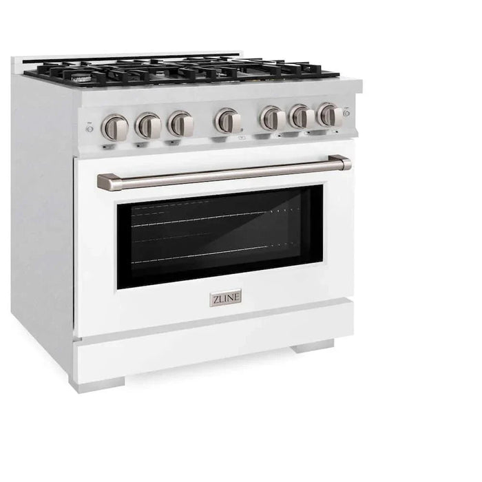 ZLINE 36" Select Gas Range Convection Gas Oven DuraSnow® White Matte Stainless Steel HGRS-WM-3609K
