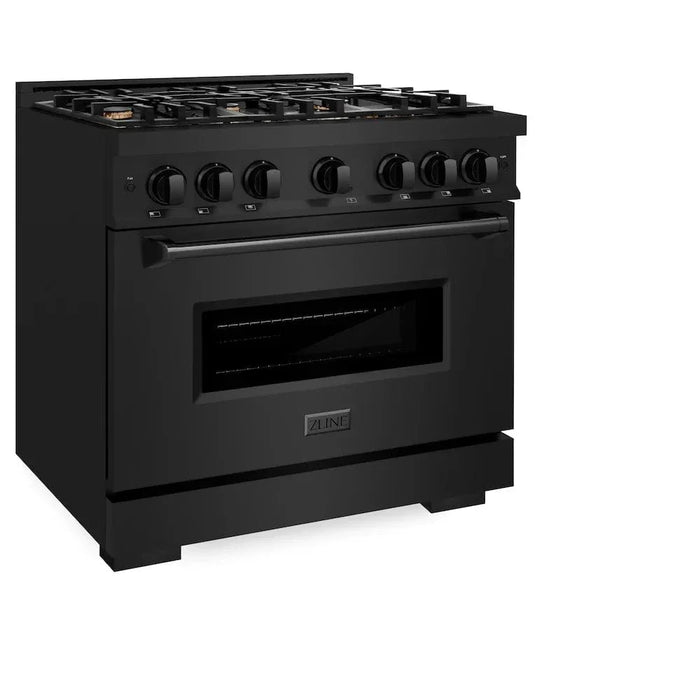 ZLINE 36" Classic Gas Range, Convection Gas Oven Black Stainless Steel Brass Burners, CGRB-BR-3609K