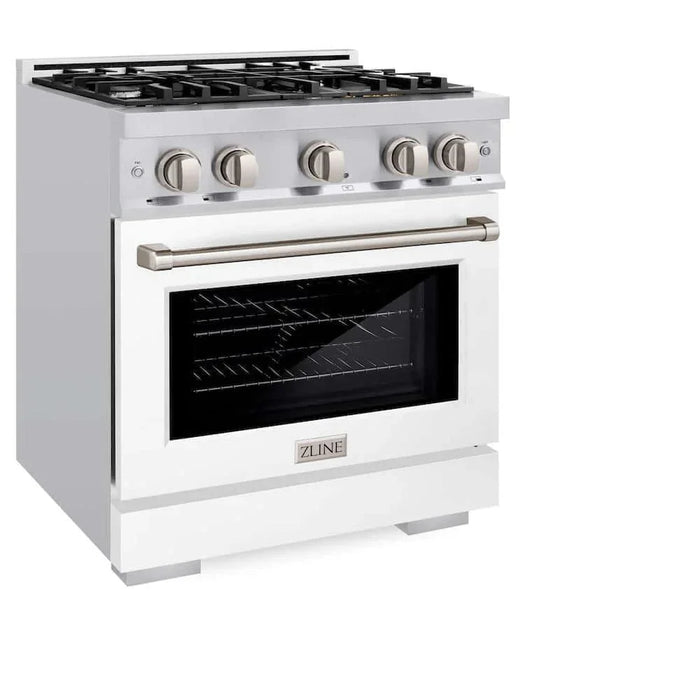 ZLINE 30" Select Dual Fuel Range Gas Cooktop Electric Convection Oven Stainless Steel White Matte Door HDR-WM-3009K
