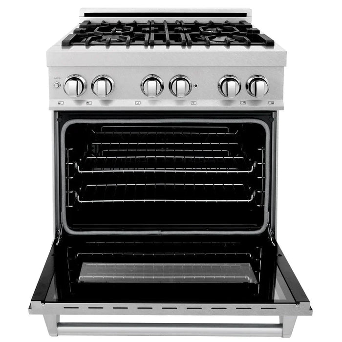 ZLINE 30" Dual Fuel Range, Snow Stainless, Snow Stainless Door, Griddle RAS-SN-GR-3009K
