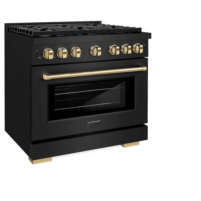 ZLINE 36"Gas Range, Convection Gas Oven, Black, Gold,SGRBZ-36-G09K