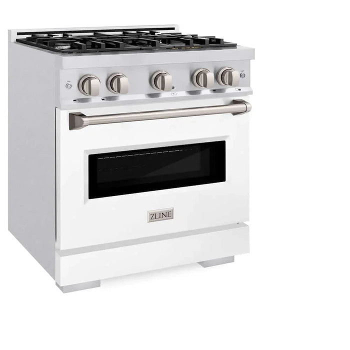 ZLINE 30" Dual Fuel Range, Gas Cooktop, Electric Convection Oven DuraSnow® Stainless Steel, White Matte Door CDRS-WM-3009K