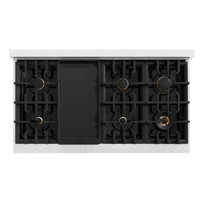 ZLINE 48" Dual Fuel Range, Gas Cooktop, Electric Convection Oven DuraSnow® Stainless Steel, Champagne Bronze CDRSZ-48-CB09K