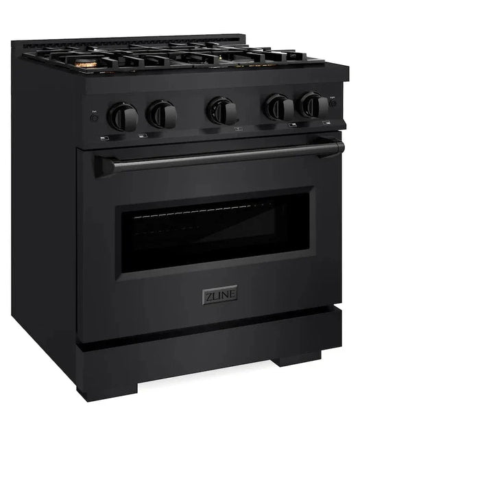 ZLINE 30" Dual Fuel Range, Gas Cooktop, Electric Convection Oven Black Stainless Steel Brass Burners, CDRB-BR-3009K
