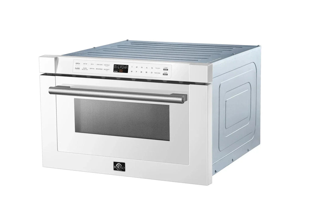 Forno 24" Microwave Drawer White with Antique Brass, FMWDR3000-24WHT09K