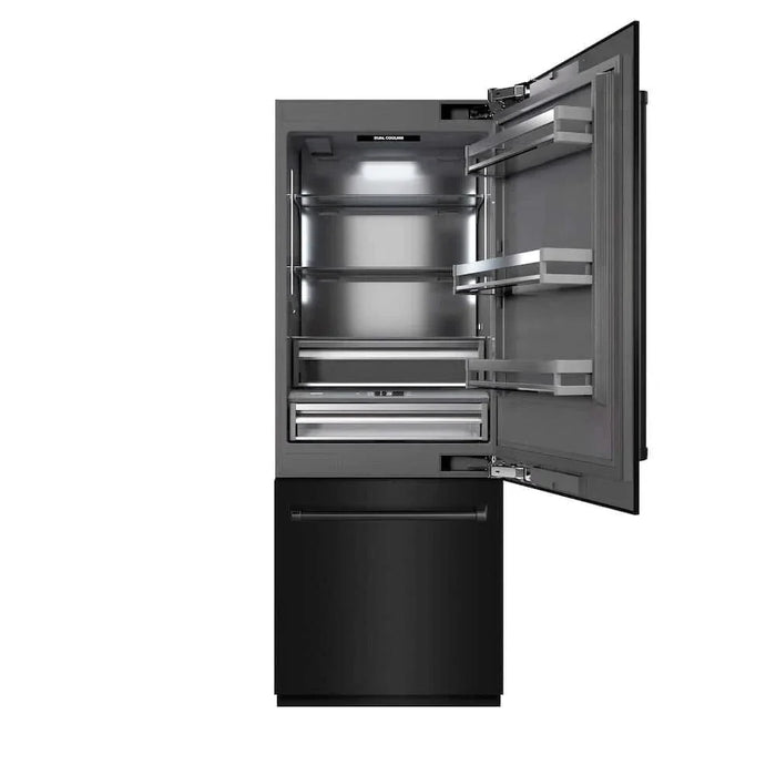 ZLINE 30" Panel Ready Built-In Bottom Freezer Refrigerator,Water Dispenser, Ice Maker, Black Stainless Steel,Graphite Gray, GRBIV-BS-3009K