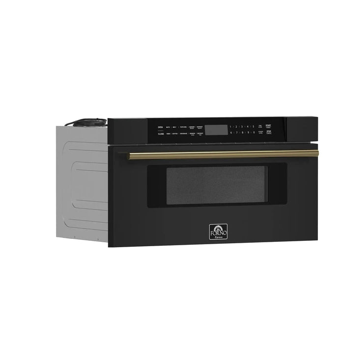 Forno 30" Microwave Drawer Black with Antique Brass, FMWDR3000-30BLK09K