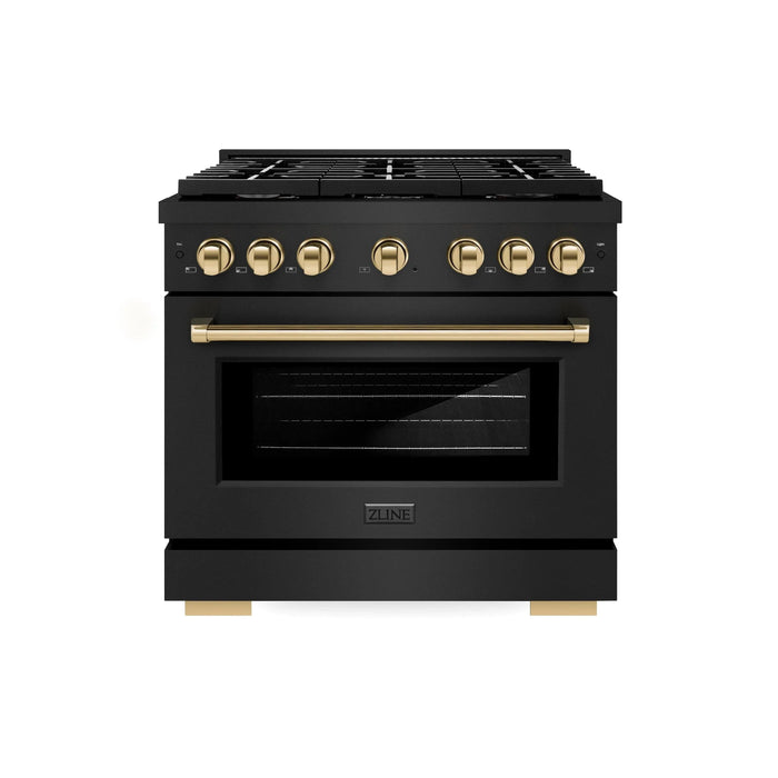 ZLINE 36"Paramount Dual Fuel Range Black Stainless Steel, Gold SDRBZ-36-G09K