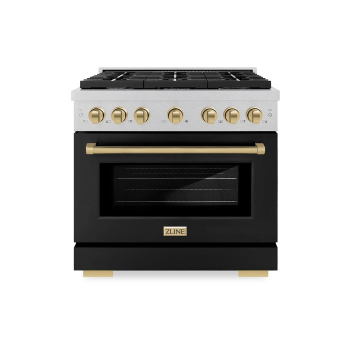ZLINE 36"Paramount Dual Fuel Range DuraSnow® Black Matte, Champagne Bronze SDRSZ-BLM-36-CB09K