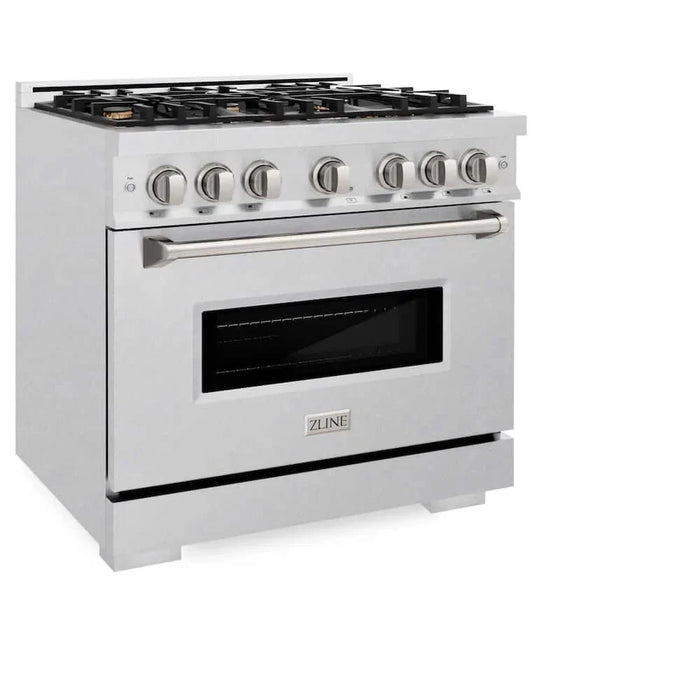 ZLINE 36" Dual Fuel Range, Gas Cooktop, Electric Convection Oven DuraSnow® Stainless Steel, Brass Burners CDRS-BR-3609K