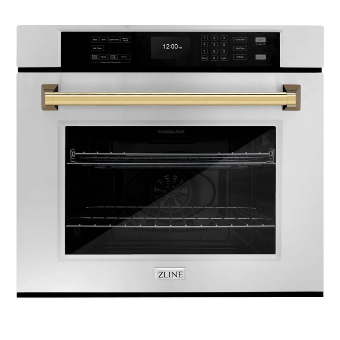 ZLINE 30" Autograph Edition Professional True Convection Single Wall Oven, Air Fry, Self Clean, Stainless Steel, Gold WASZ-30-G09K