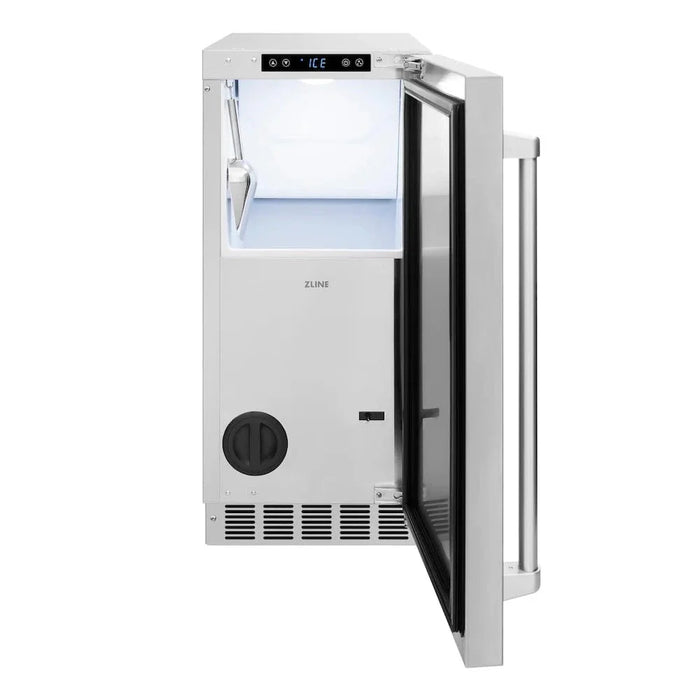 ZLINE 15" Touchstone Clear Cube Ice Maker Drain Pump Solid Stainless Steel Door ICCD-ST-1509K